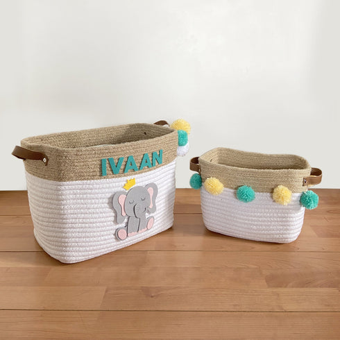 Jute & Cotton Rope Storage Basket - Elephant